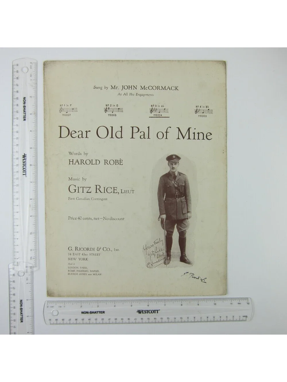 Sheet Music Dear Old Pal of Mine Gitz Rice John McCormack Robe WWI Antique 1918